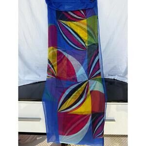 Silk Scarf Shawl Women's Abstract Geo Radiating Stripes & Colors Modernist